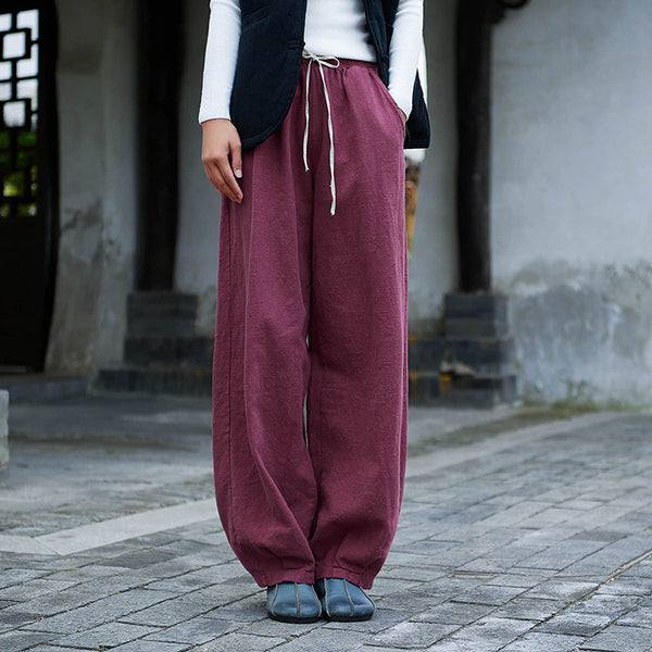 Women Loose Style Water-washed Linen and Cotton Lantern Pants