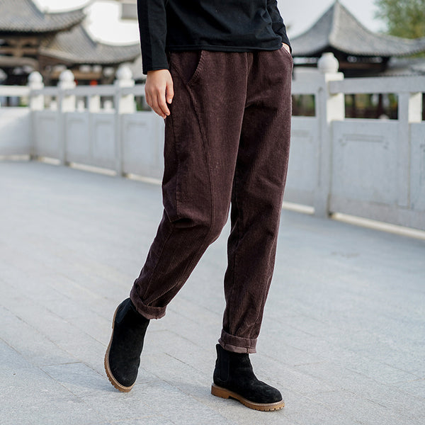 Women Pure Color Corduroy Cropped Pants