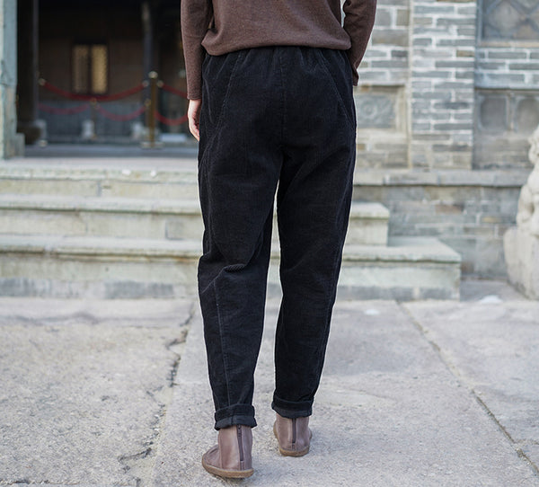 Women Pure Color Corduroy Cropped Pants