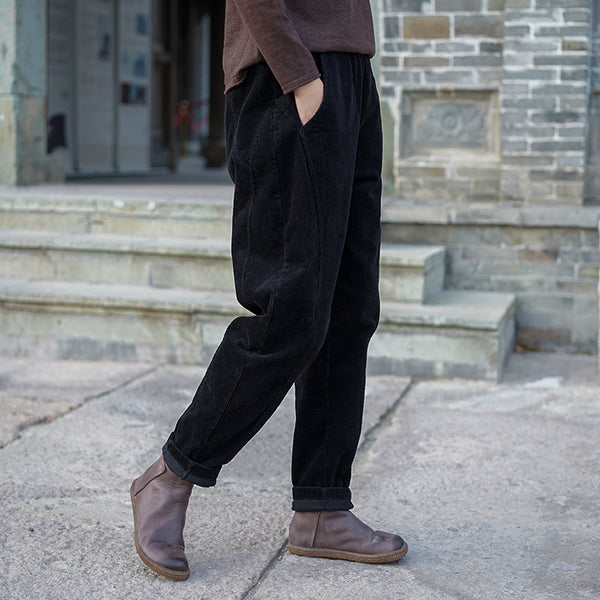 Women Pure Color Corduroy Cropped Pants