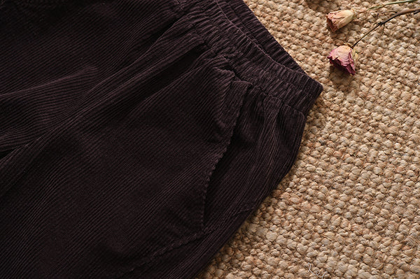 Women Pure Color Corduroy Cropped Pants