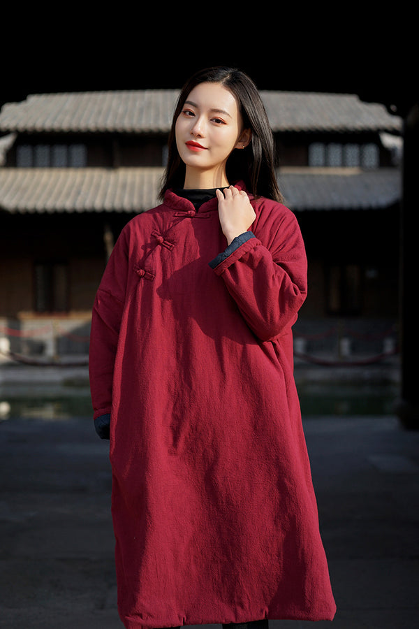 Women Old Chinese Style Diagonal Buckle Linen and Cotton Quilted Tunic