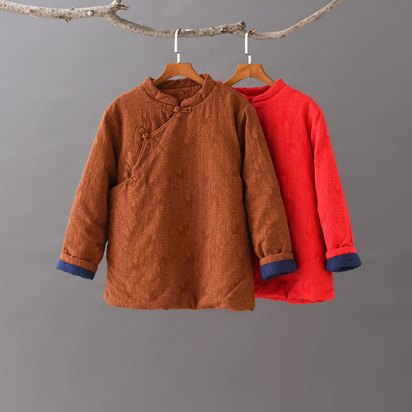 Women Chinese Style Veiled Pattern Linen and Cotton Quilted Tops