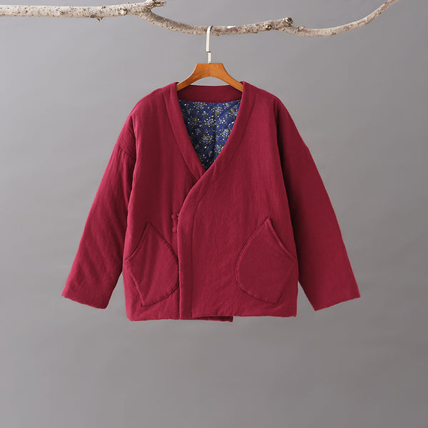 Women Retro Style Linen and Cotton Short Quilted Coat