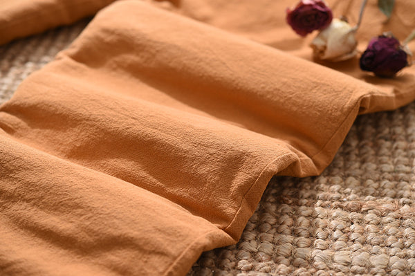 Women Pure Color Linen and Cotton Quilted Cropped Pants