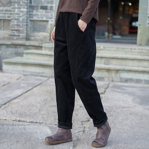 Women Pure Color Corduroy Cropped Pants