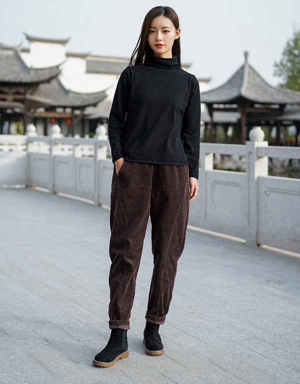 Women Pure Color Corduroy Cropped Pants