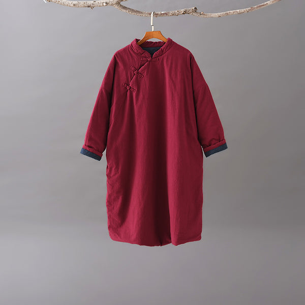 Women Old Chinese Style Diagonal Buckle Linen and Cotton Quilted Tunic