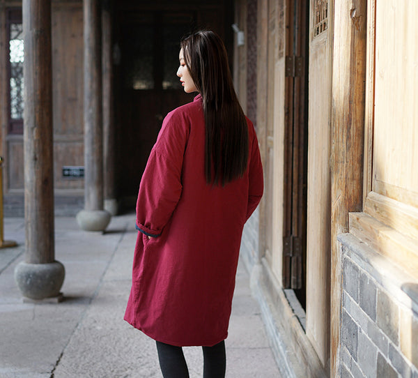 Women Old Chinese Style Diagonal Buckle Linen and Cotton Quilted Tunic