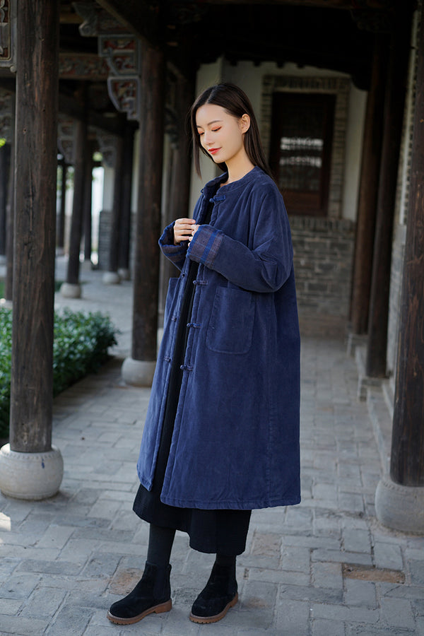 Women Retro Style Corduroy Tea Length Quilted Jacket