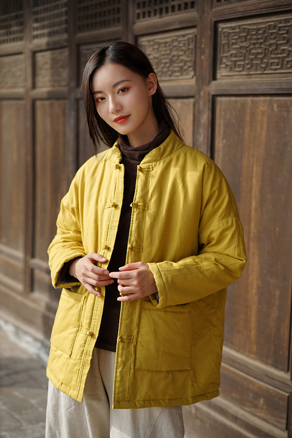 Women Classic Chinese Style Linen and Cotton Quilted Jacket