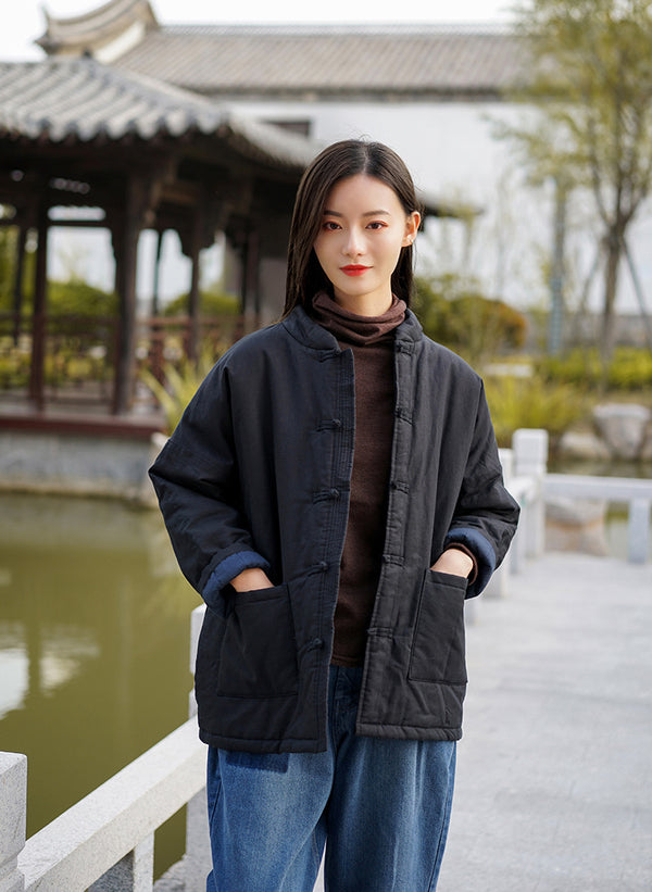 Women Classic Chinese Style Linen and Cotton Quilted Jacket