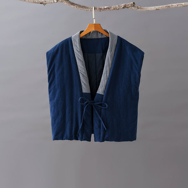 Women Retro Style Sleeveless Linen and Cotton Short Quilted Vest
