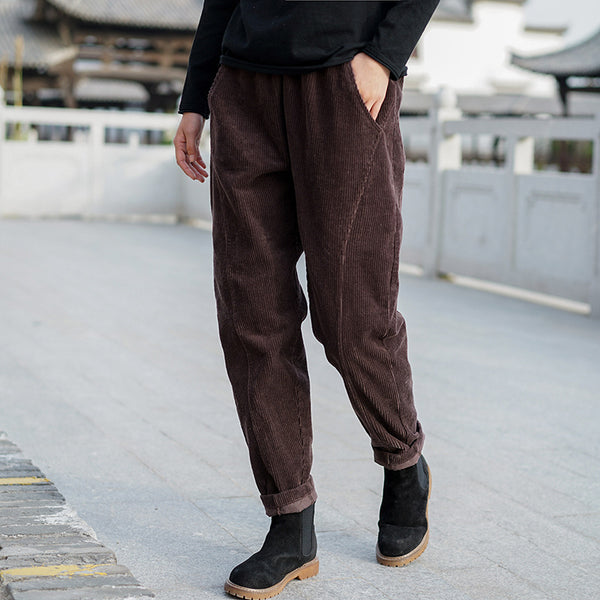 Women Pure Color Corduroy Cropped Pants
