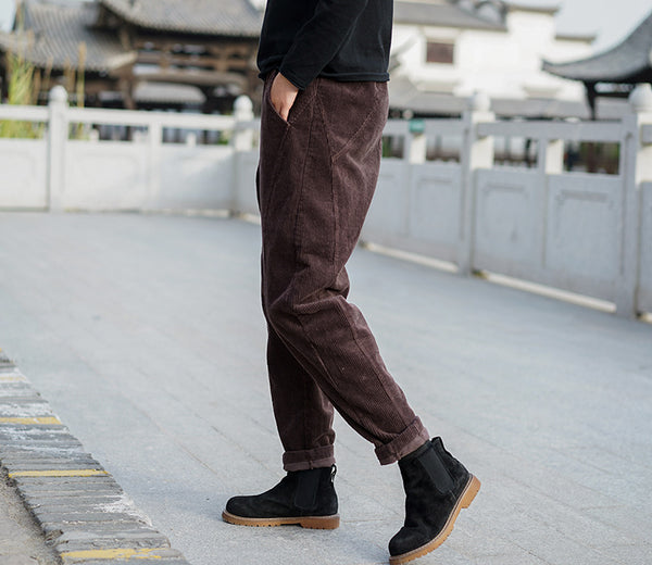 Women Pure Color Corduroy Cropped Pants