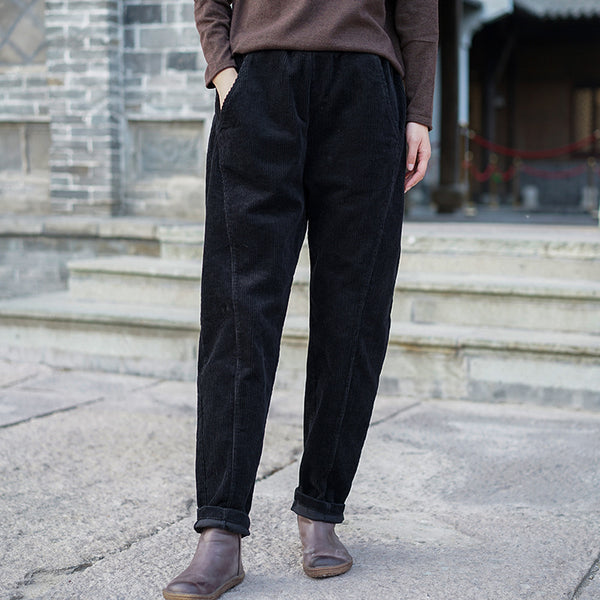 Women Pure Color Corduroy Cropped Pants