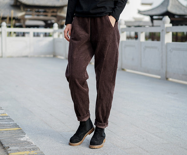 Women Pure Color Corduroy Cropped Pants