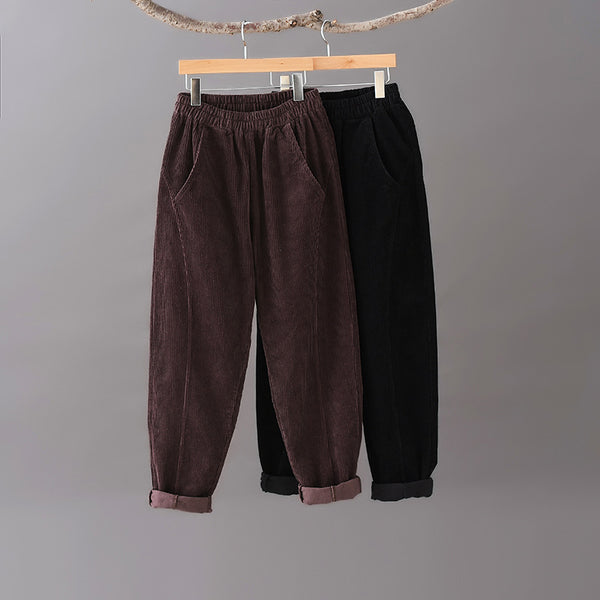 Women Pure Color Corduroy Cropped Pants