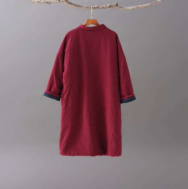 Women Old Chinese Style Diagonal Buckle Linen and Cotton Quilted Tunic