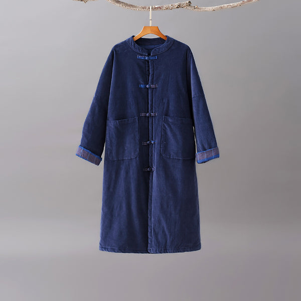 Women Retro Style Corduroy Tea Length Quilted Jacket