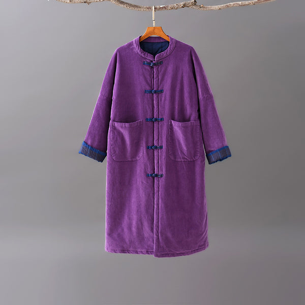 Women Retro Style Corduroy Tea Length Quilted Jacket