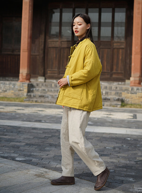 Women Classic Chinese Style Linen and Cotton Quilted Jacket