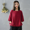 Women Simple Loose Linen and Cotton Round Neck T-shirt