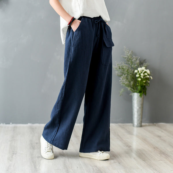 Women Retro Style Linen and Cotton Straight Pants