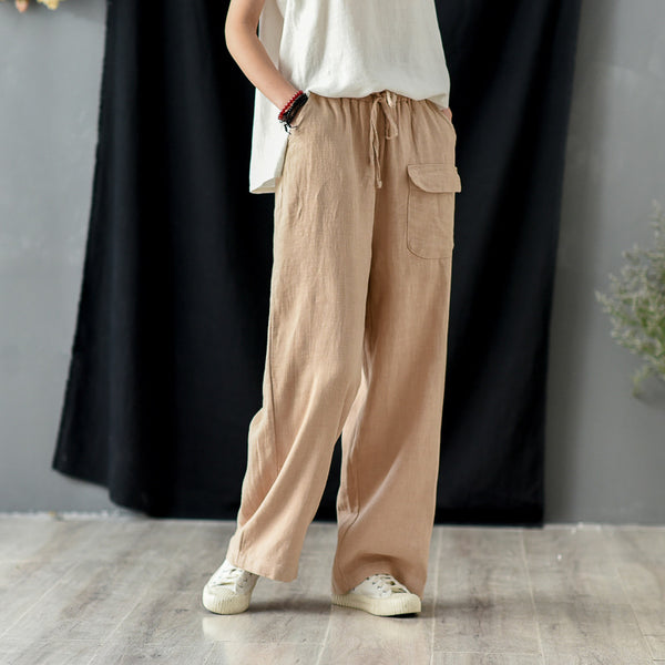 Women Retro Style Linen and Cotton Straight Pants