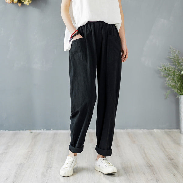 Women Pure Color Lantern Cropped Pants