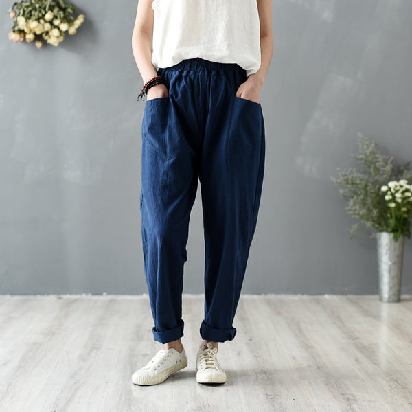 Women Pure Color Lantern Cropped Pants