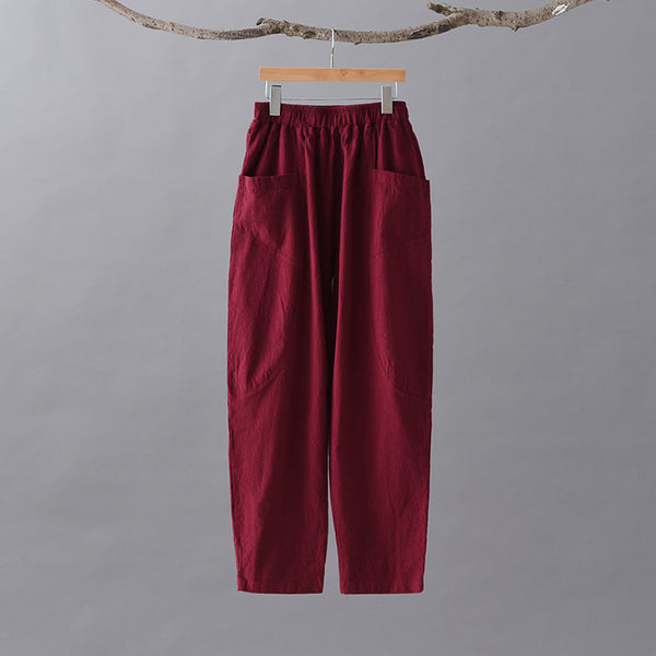 Women Pure Color Lantern Cropped Pants