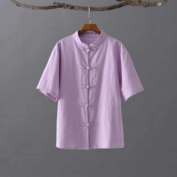 Women Chinese KungFu Style Linen and Cotton Short Sleeve TaiChi Top