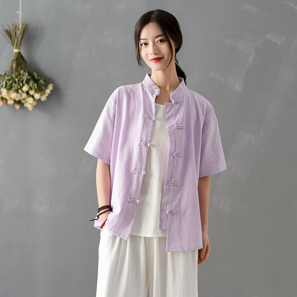 Women Chinese KungFu Style Linen and Cotton Short Sleeve TaiChi Top