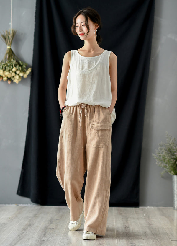 Women Retro Style Linen and Cotton Straight Pants