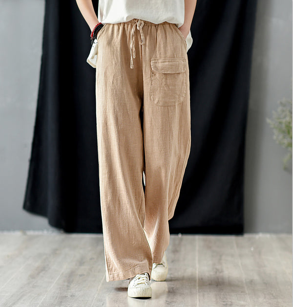 Women Retro Style Linen and Cotton Straight Pants