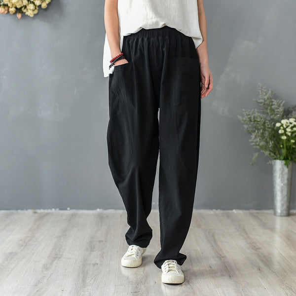 Women Pure Color Lantern Cropped Pants