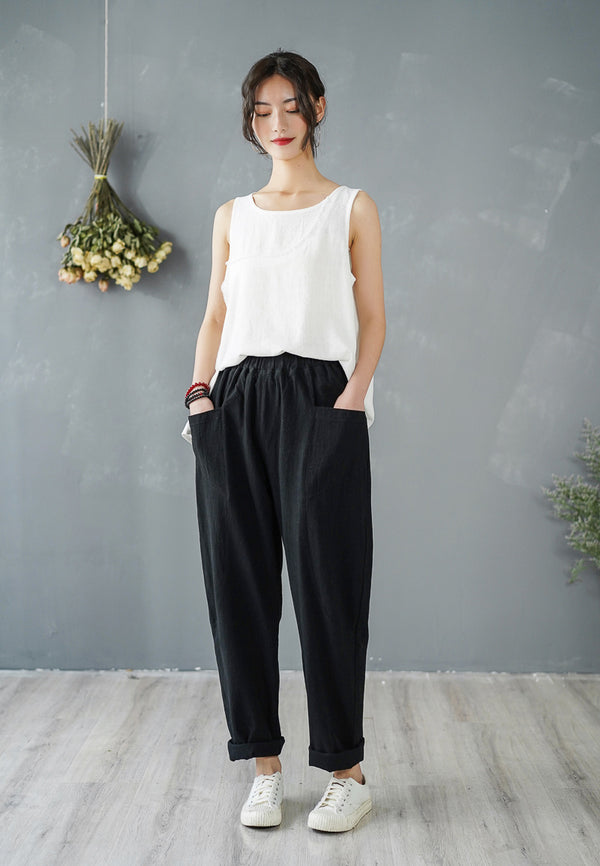 Women Pure Color Lantern Cropped Pants