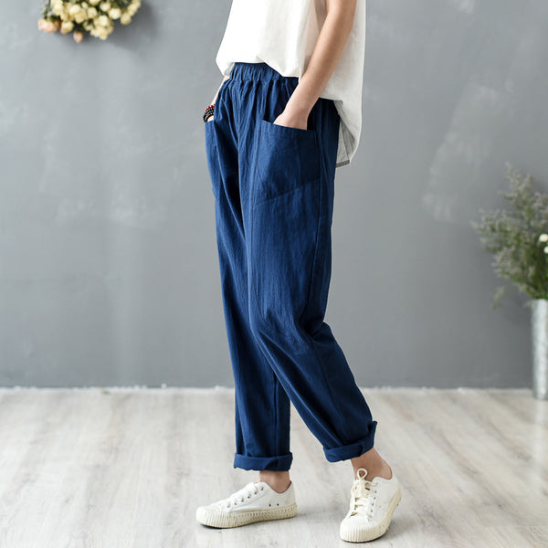 Women Pure Color Lantern Cropped Pants