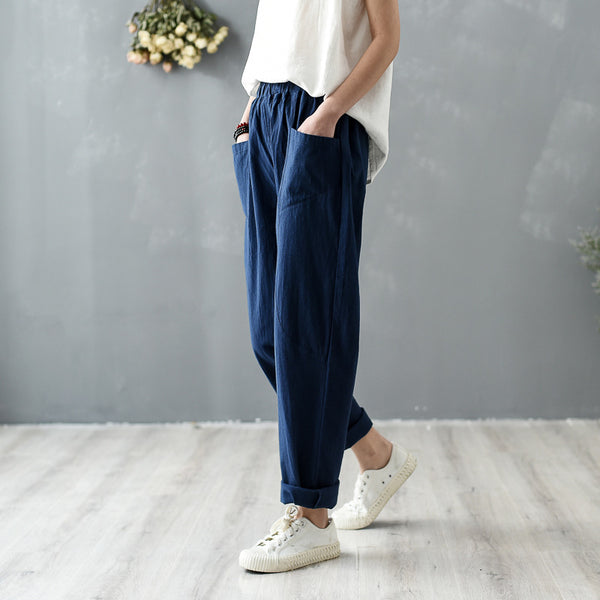 Women Pure Color Lantern Cropped Pants