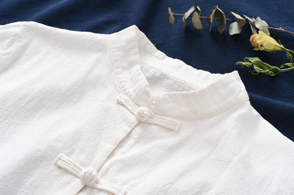 Women Chinese KungFu Style Linen and Cotton Short Sleeve TaiChi Top