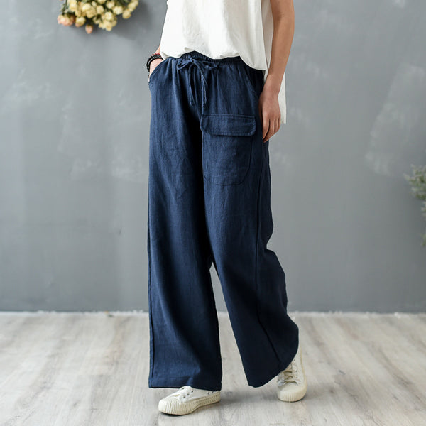 Women Retro Style Linen and Cotton Straight Pants