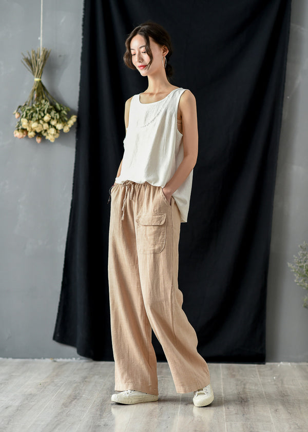 Women Retro Style Linen and Cotton Straight Pants