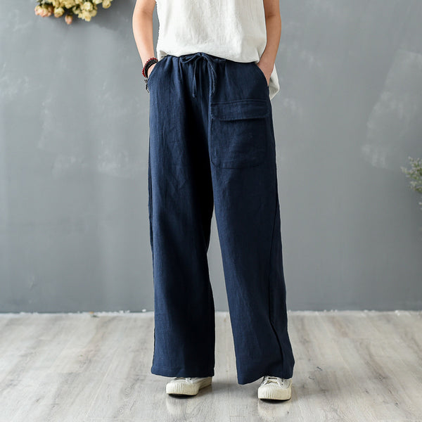 Women Retro Style Linen and Cotton Straight Pants