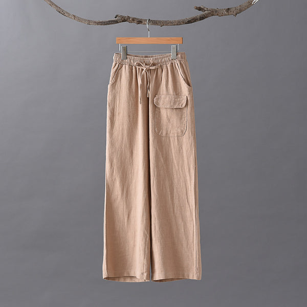 Women Retro Style Linen and Cotton Straight Pants