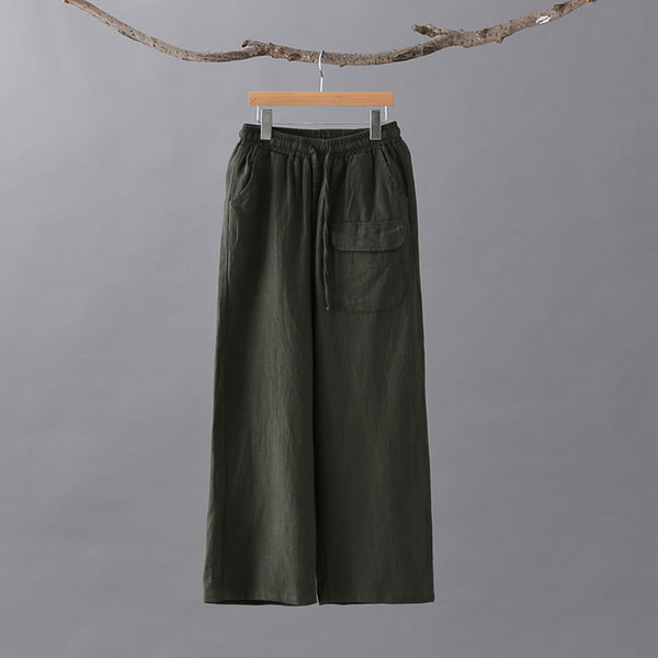 Women Retro Style Linen and Cotton Straight Pants