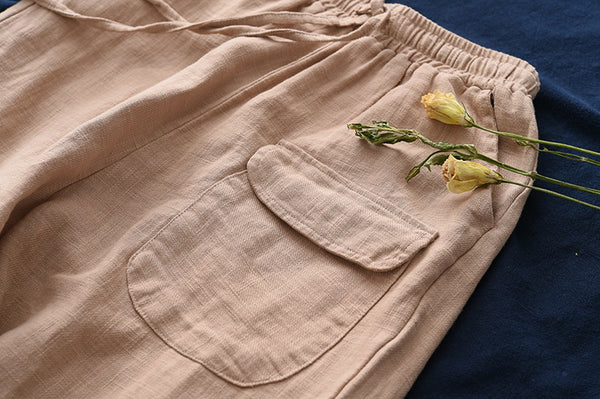 Women Retro Style Linen and Cotton Straight Pants