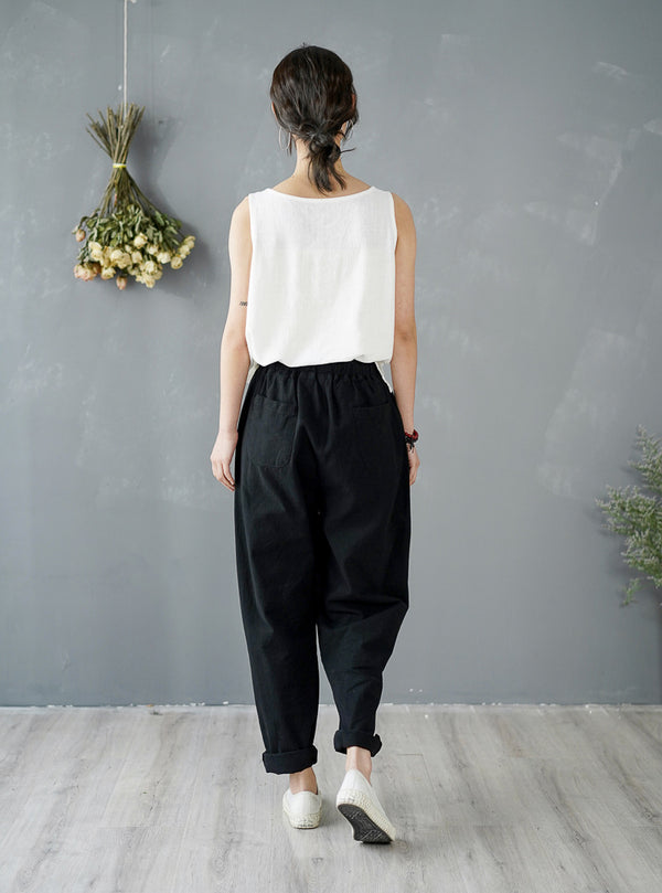 Women Pure Color Lantern Cropped Pants