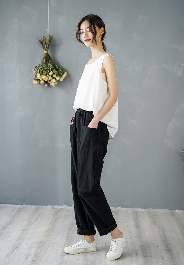 Women Pure Color Lantern Cropped Pants