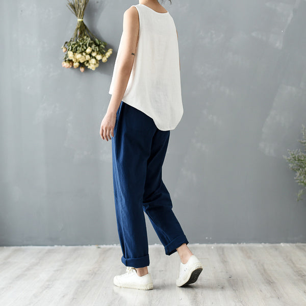Women Pure Color Lantern Cropped Pants